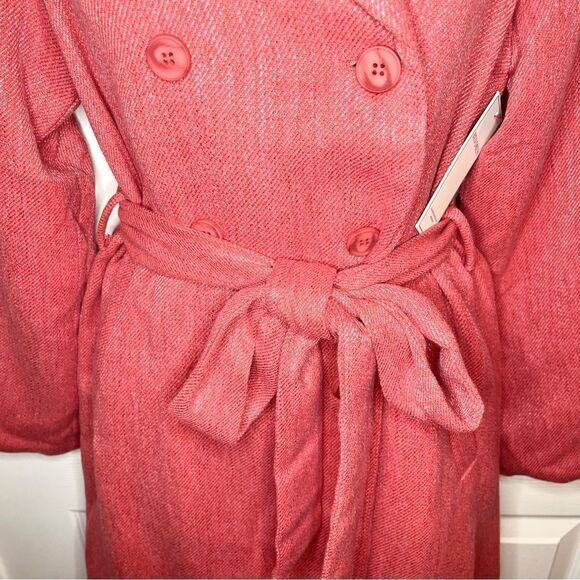 Aura On a High Note Coat Tie Waist Double Breasted Porcelain Rose Pink M - Picture 5 of 10